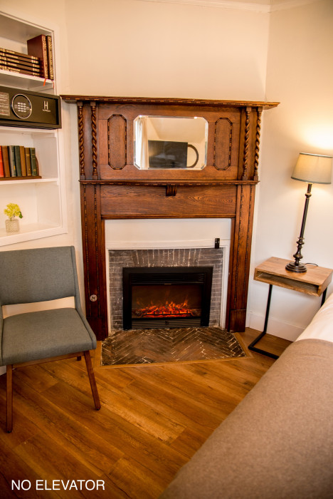 Fireplace and reading corner